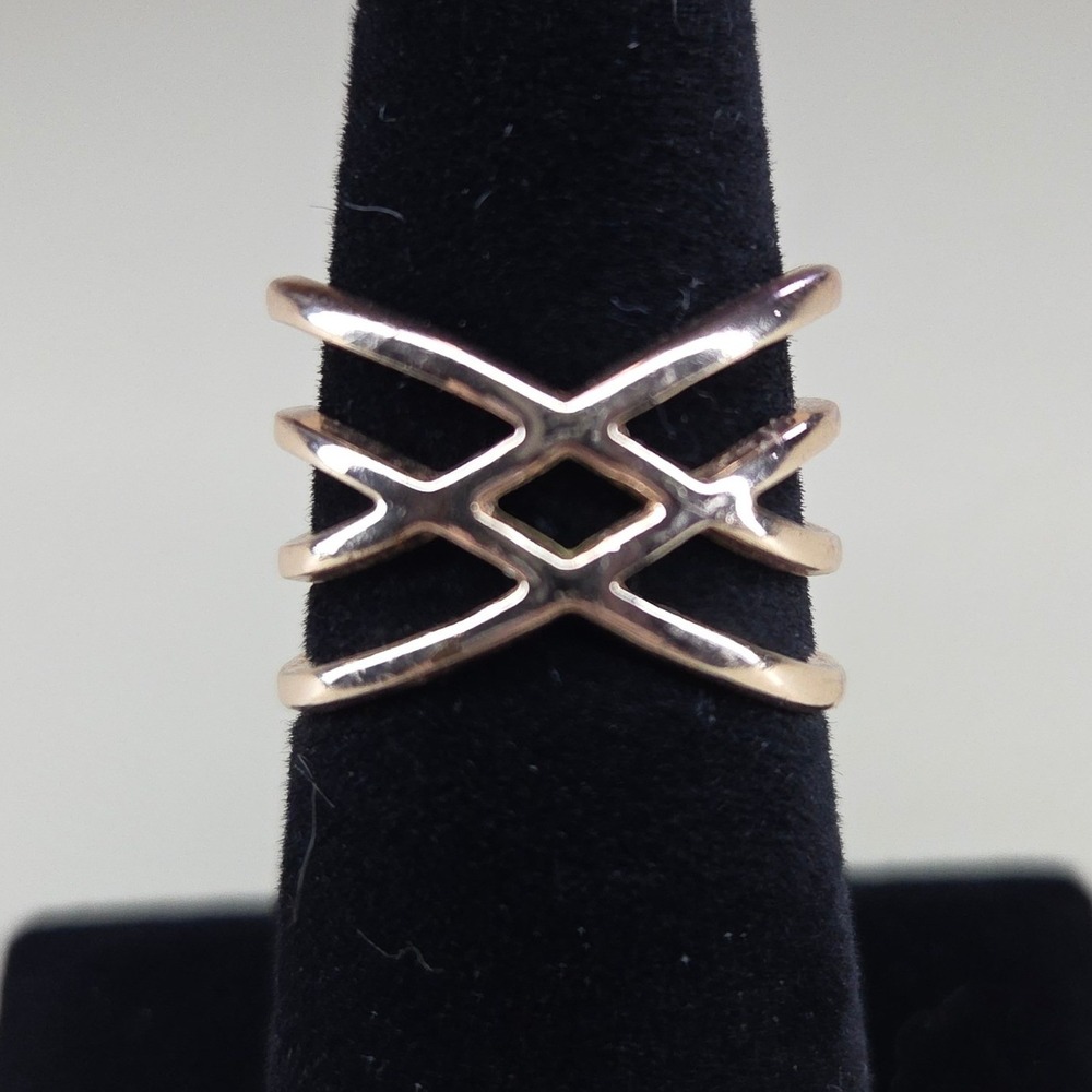 Rose Gold Tone Multi Band Criss Cross X Cage Statement Ring‎ Size 7